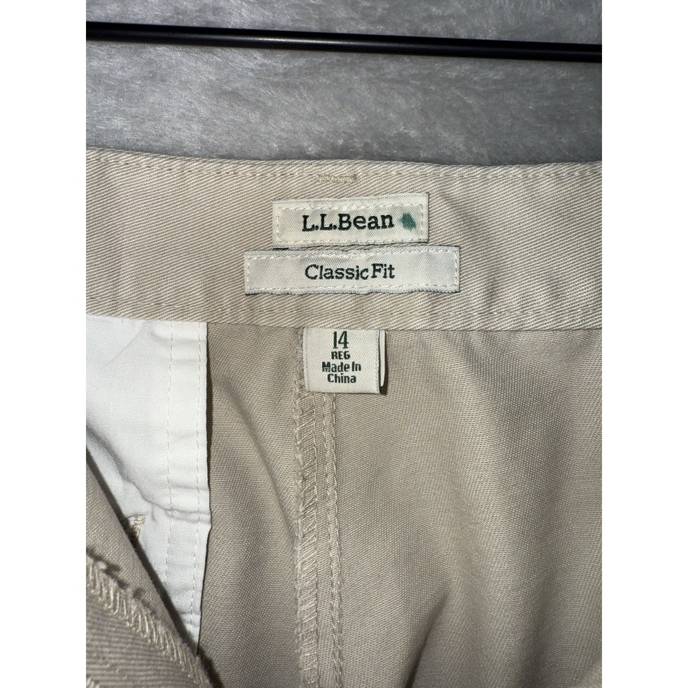 LL Bean Pants Women 14 Beige Khaki Original Fit Tapered Pleated Career‎ Casual - Picture 9 of 13